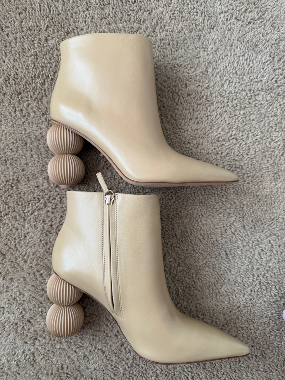 cult gaia Cream Sculptural Sphere-Heel Pointed Ankle Boots